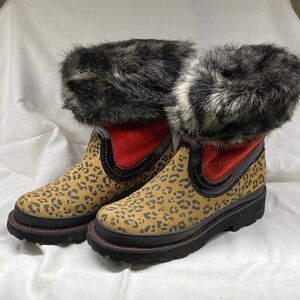 Women’s Ariat leather faux fur leopard winter boots size 8 style #10010218